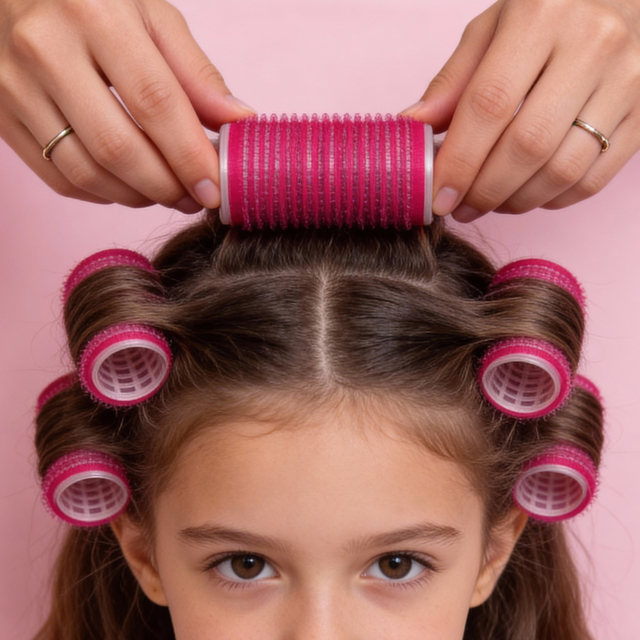 Set of 4 Dual-size Pink & Mint Hair Rollers Self-grip Mesh Hair Curlers