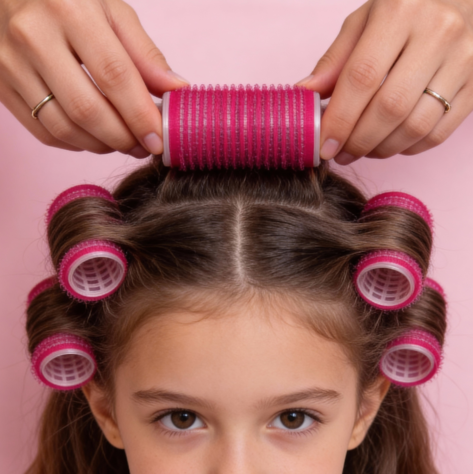 Set of 4 Dual-size Pink & Mint Hair Rollers Self-grip Mesh Hair Curlers