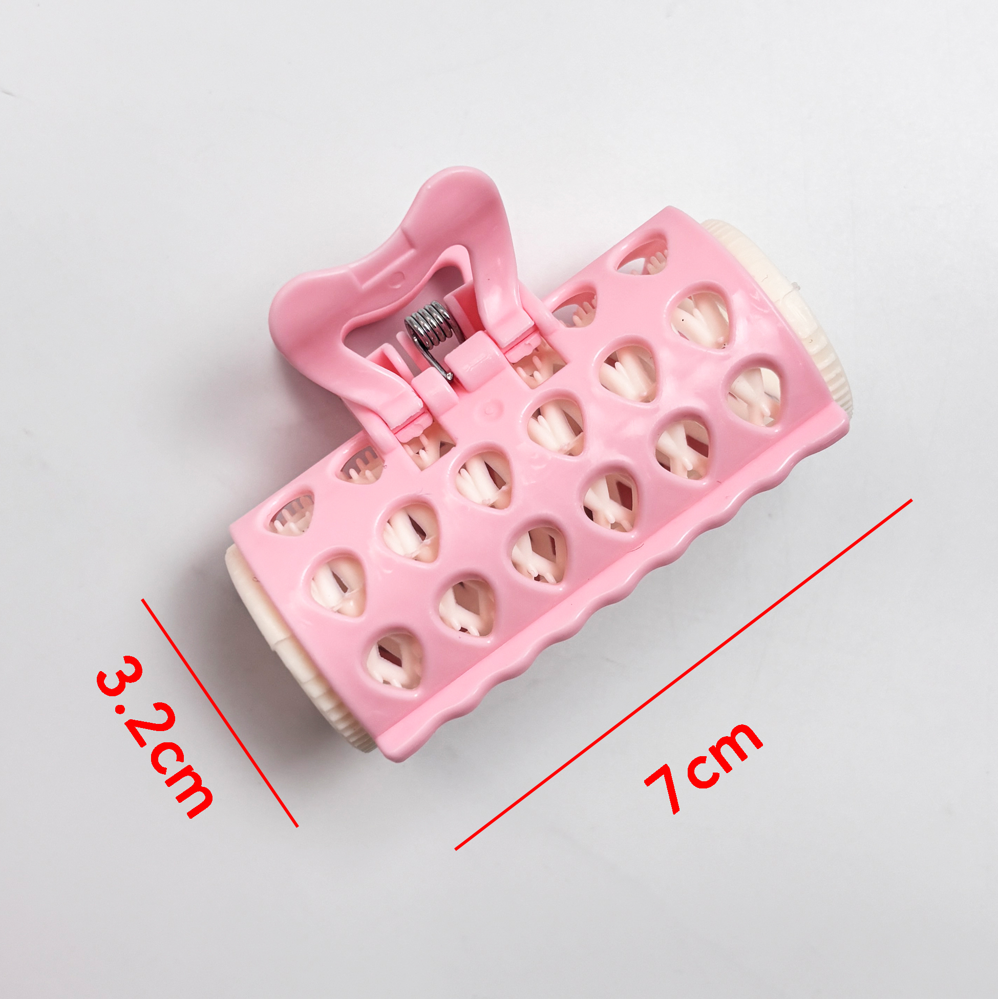 Set of 4 Heart-cutout Pink Hair Rollers Spring-clip Hair Curlers