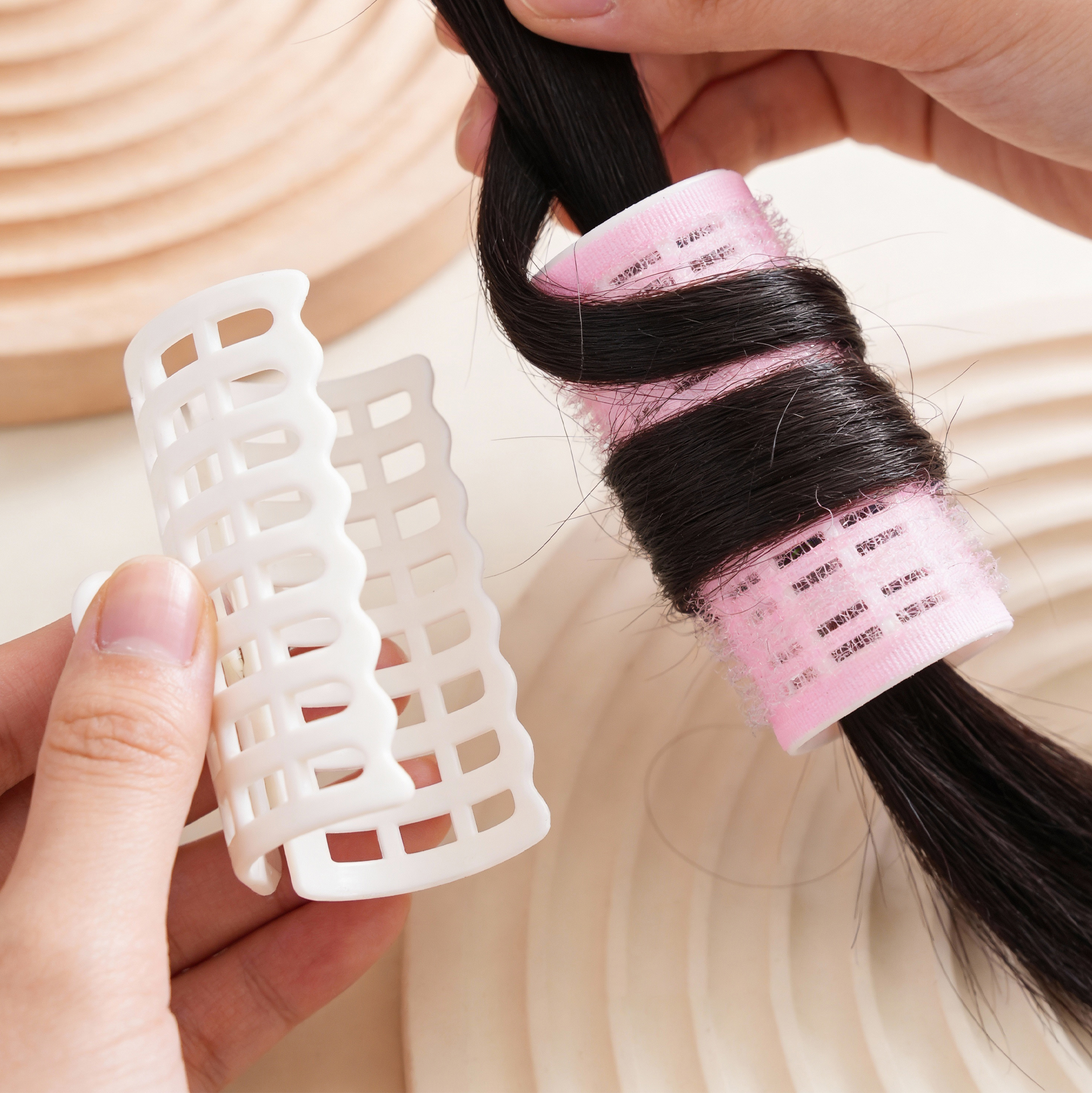 Set of 3 Clip-on Pink Hair Rollers Grid-vented Hair Curlers