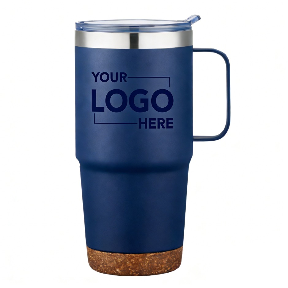 24oz Navy Insulated Tumbler with Handle & Cork Base
