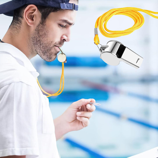 Stainless Steel Whistle with Yellow Lanyard