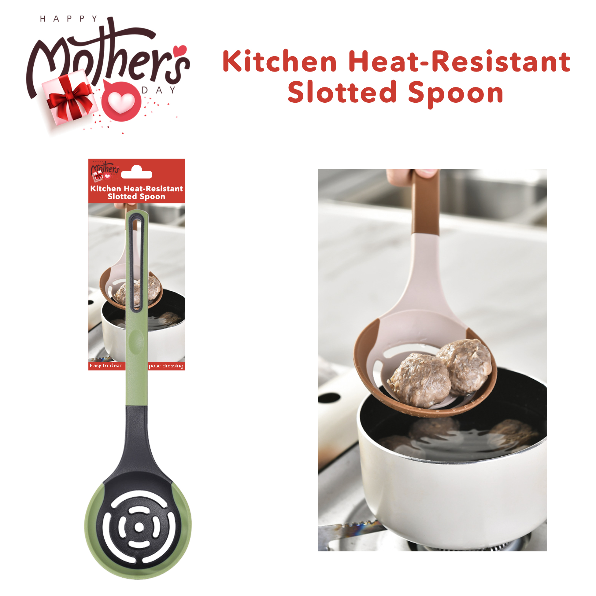 Heat-resistant Kitchen Slotted Spoon Non-stick Silicone Slotted Spoon