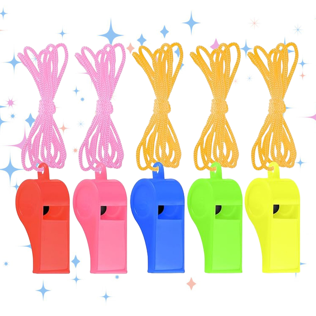 Multi-color Plastic Whistle Set with Lanyard 
