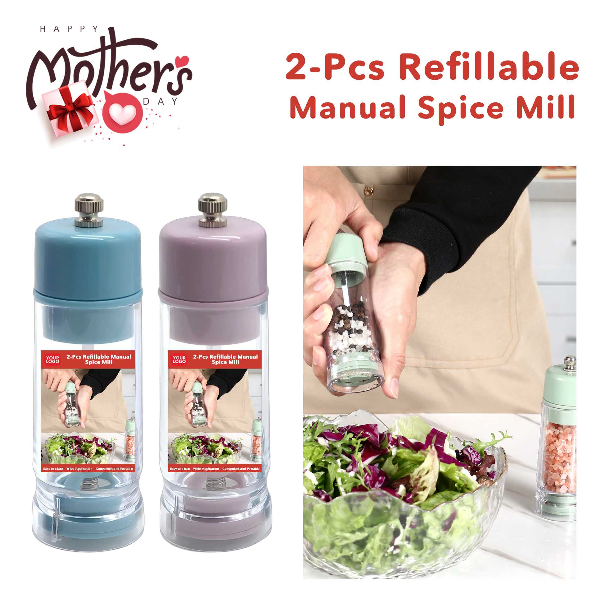 Mother's Day 2-pcs Refillable Manual Spice Mill