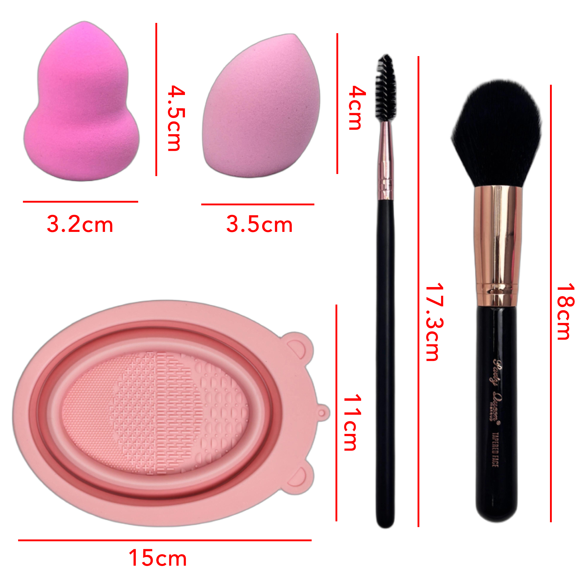 Set of 5 Makeup Brush & Sponge with Cleaning Bowl