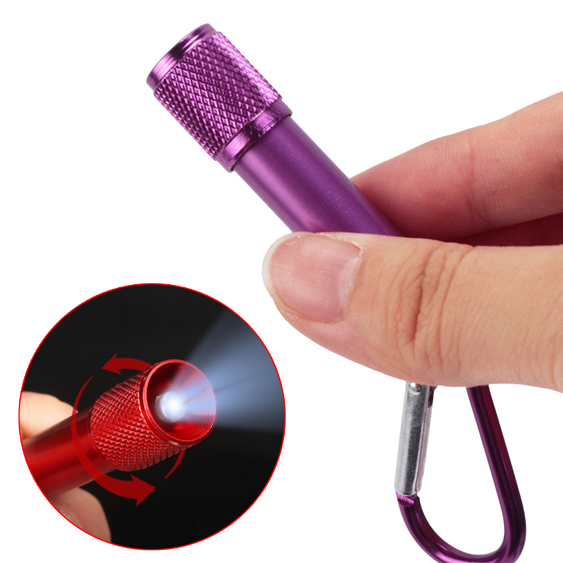Carabiner Keychain Flashlight Purple Aluminum Keyring Light