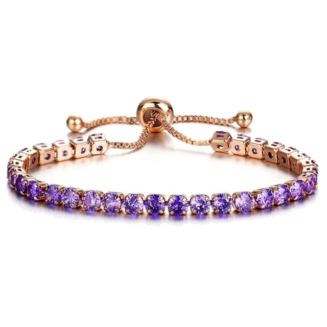 Adjustable Rose Gold Plated Amethyst Tennis Bracelet for Women