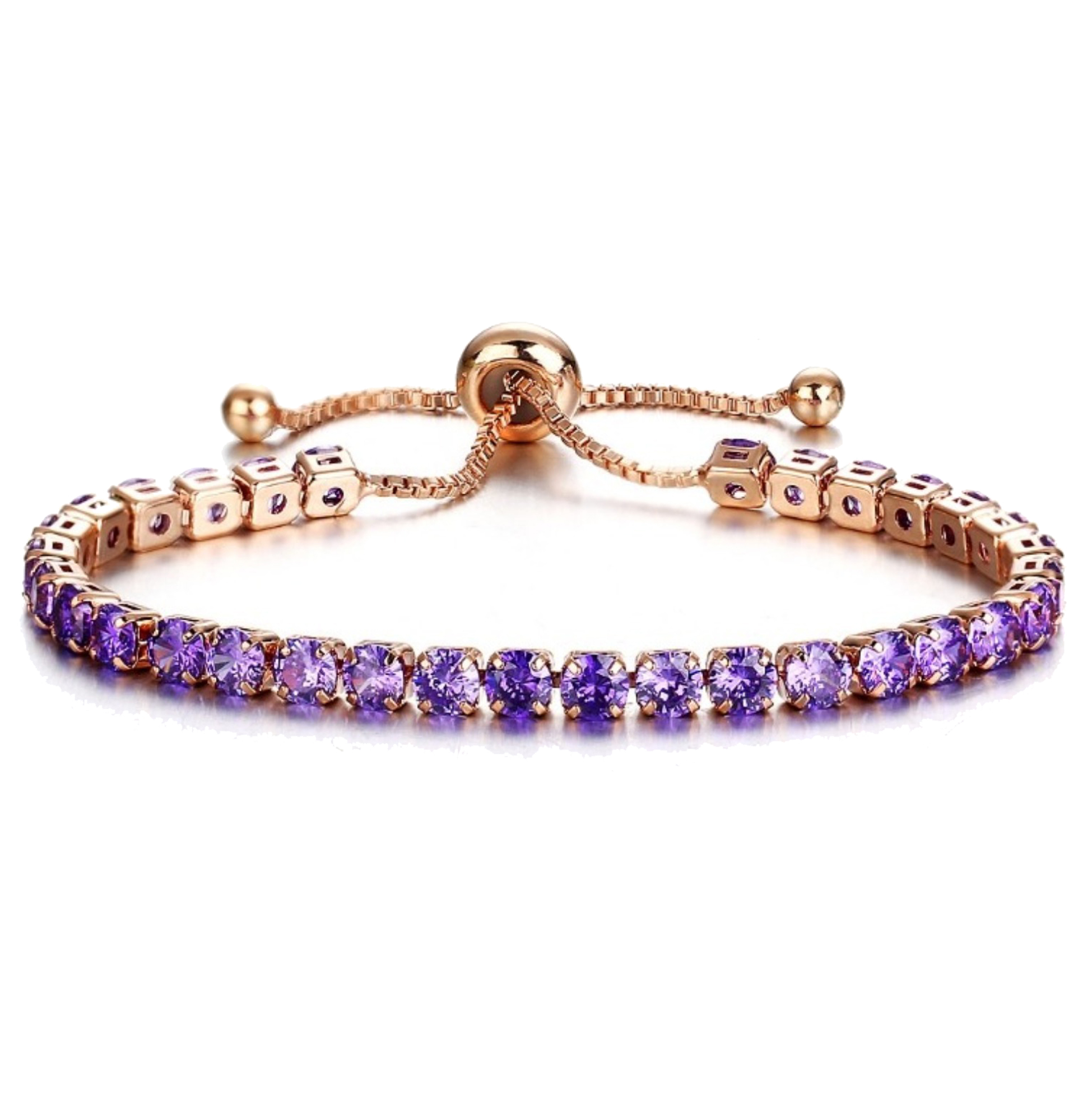 Adjustable Rose Gold Plated Amethyst Tennis Bracelet for Women