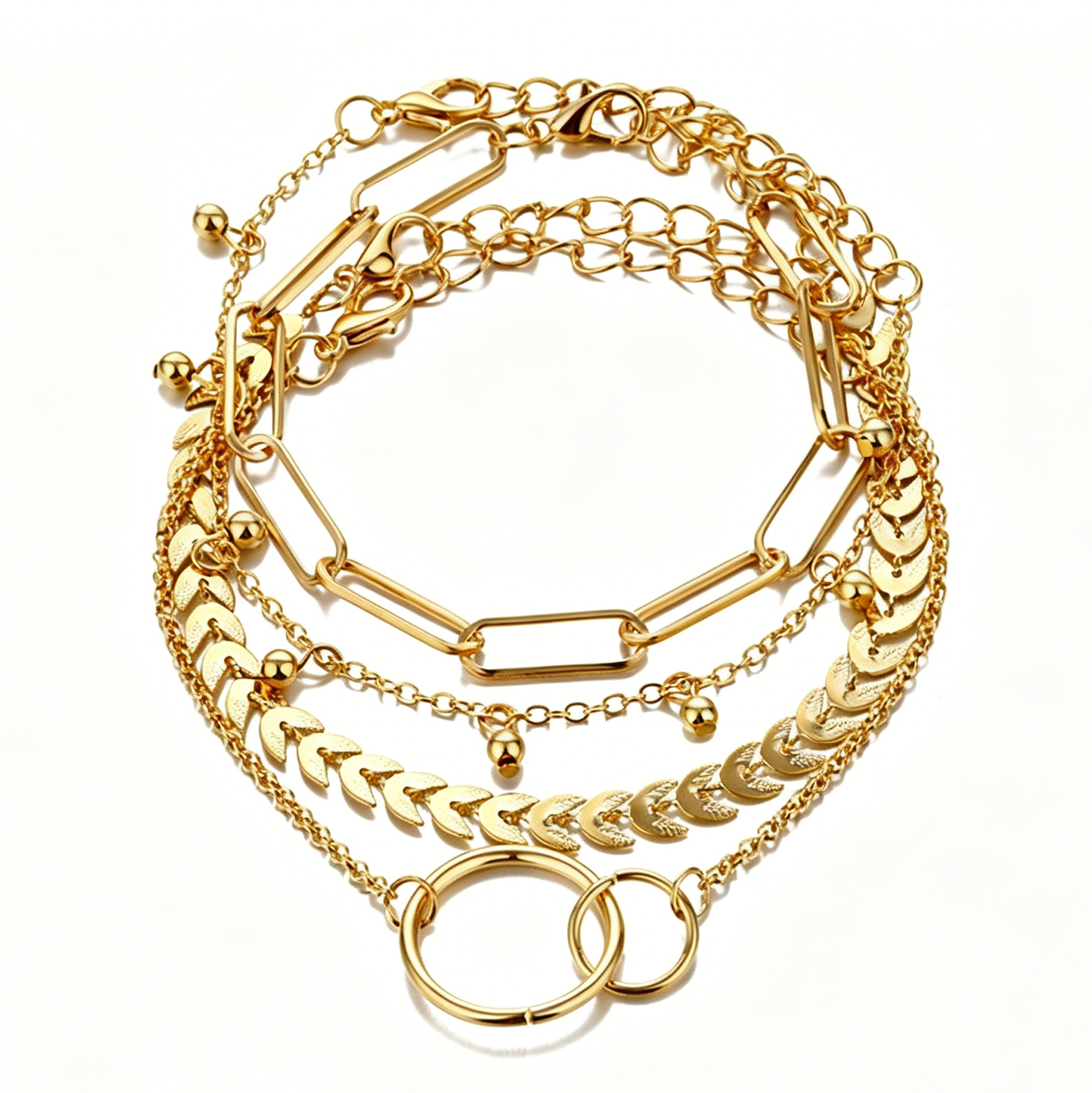 4Pcs Gold Layered Bracelets for Women