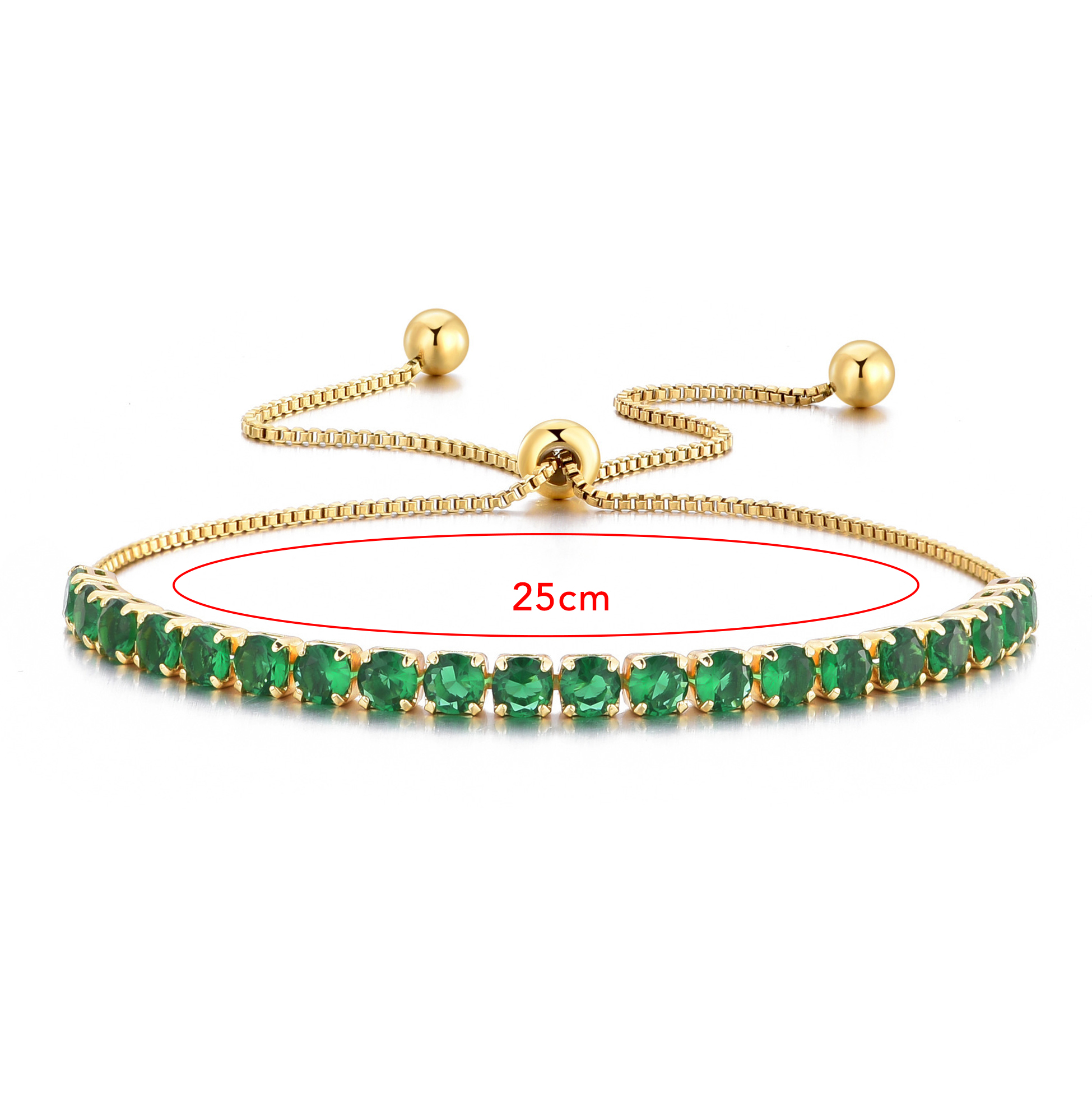 Adjustable Gold Plated Emerald Tennis Bracelet for Women