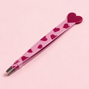 Heart Pattern Slant Tweezer Pink Eyebrow Tweezer