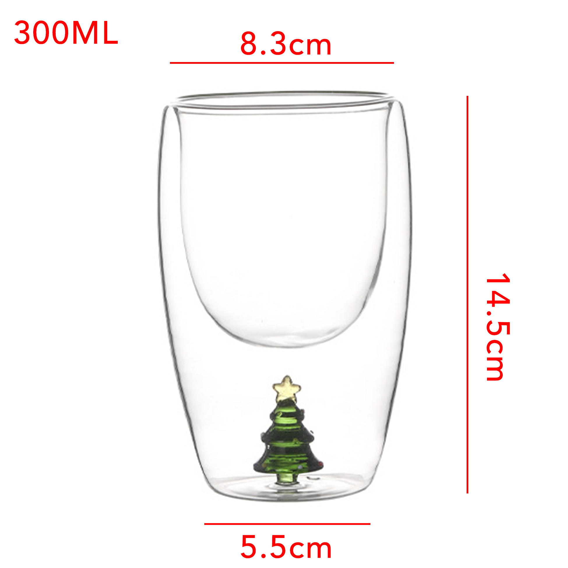 Set of 2 300ml Christmas Tree Double Wall Glass Cup