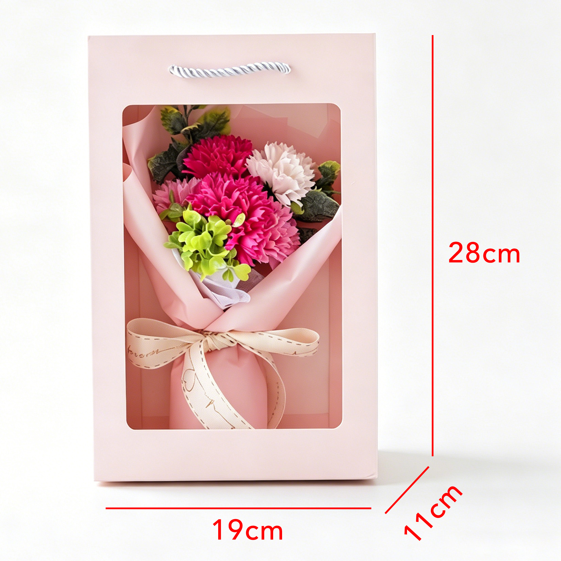 Pink Artificial Carnation Flower Bouquet with Gift Box