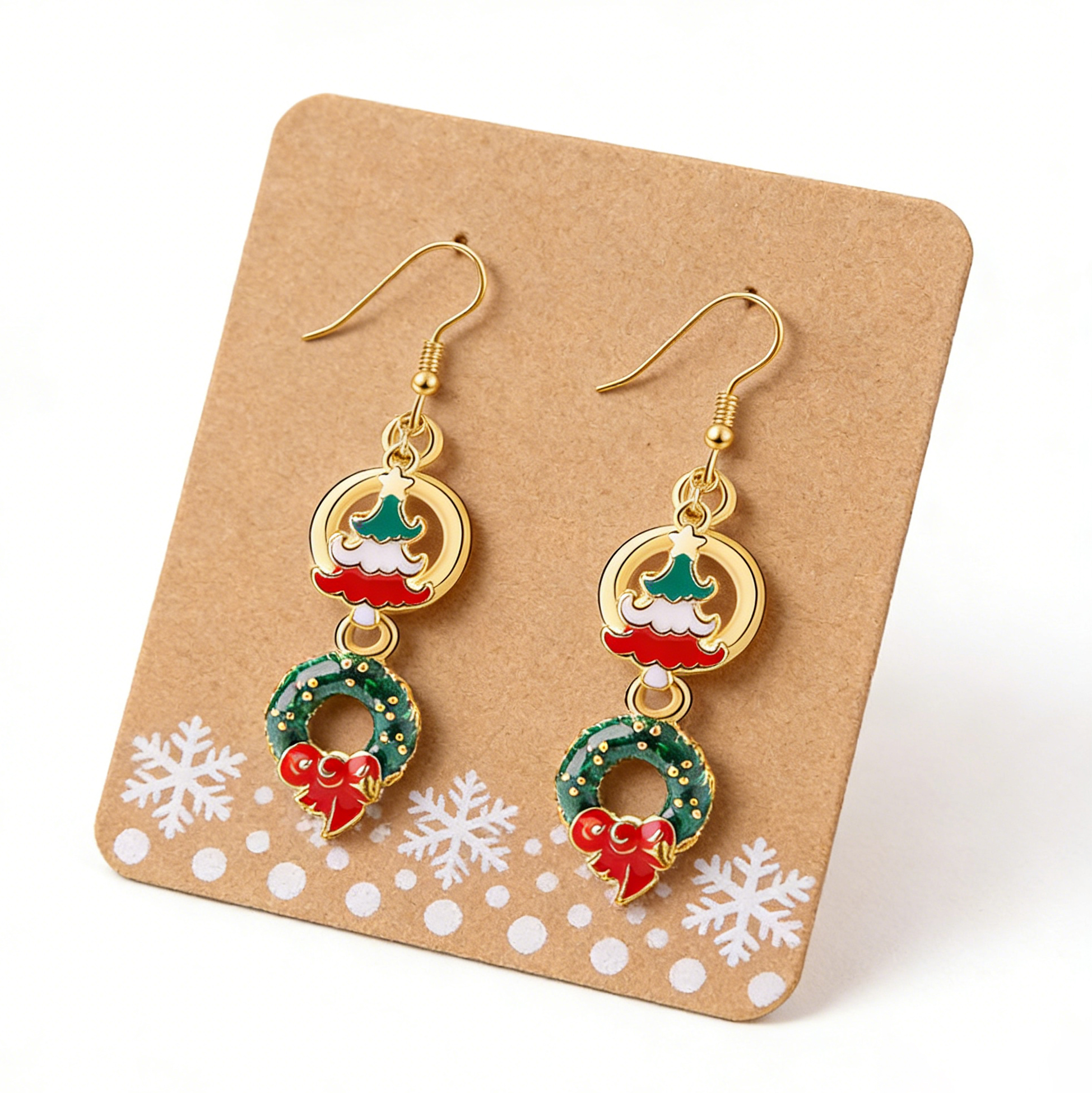 Christmas Tree Wreath Dangle Earrings