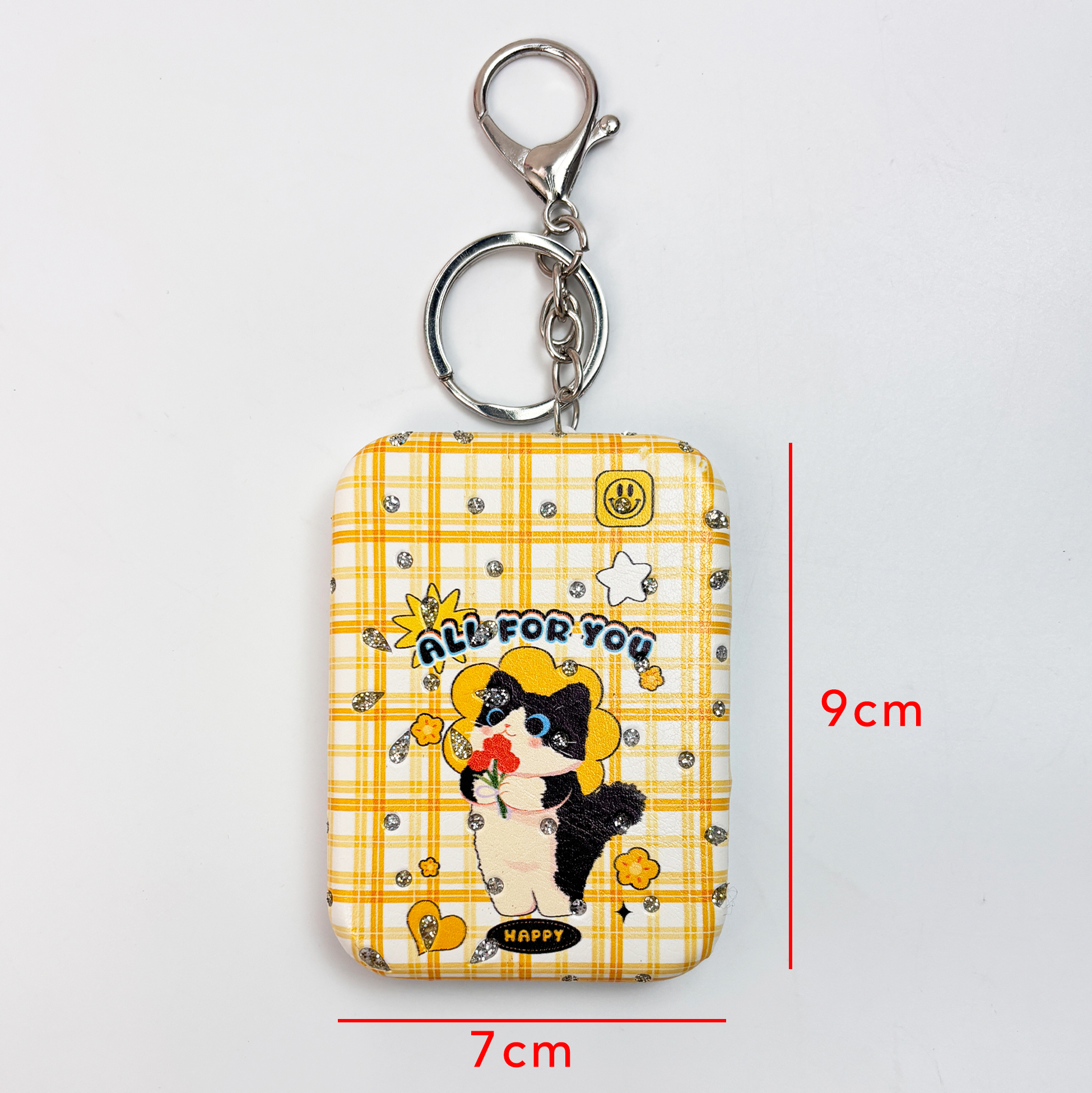 Yellow Plaid Cat Print Compact Mirror