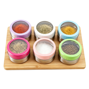 6 Pack Magnetic Spice Jars with Bamboo Base