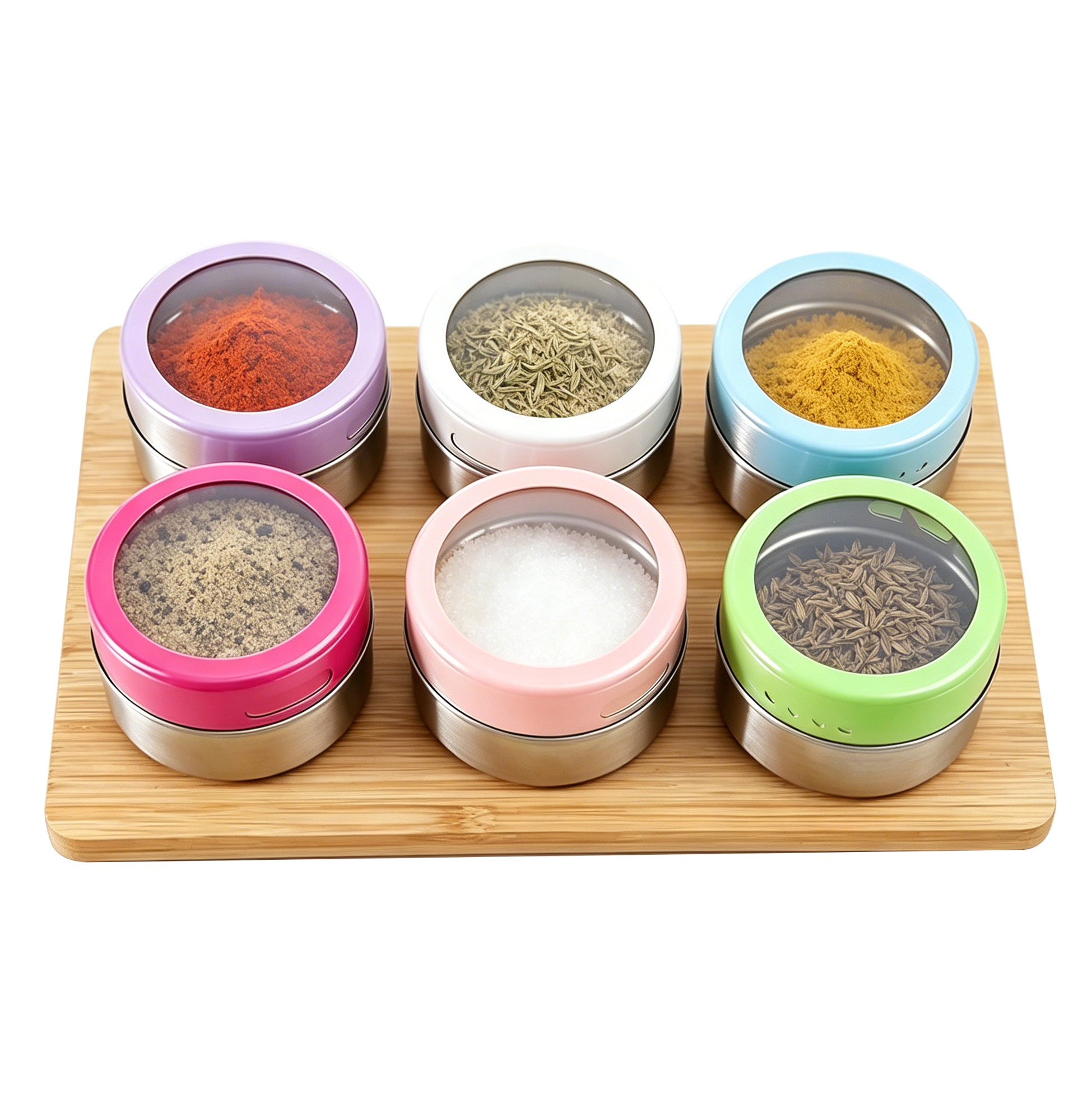 6 Pack Magnetic Spice Jars with Bamboo Base