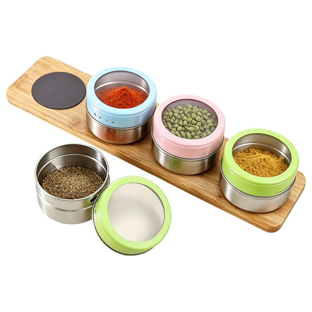 Magnetic Spice Jars Set of 5 with Holder