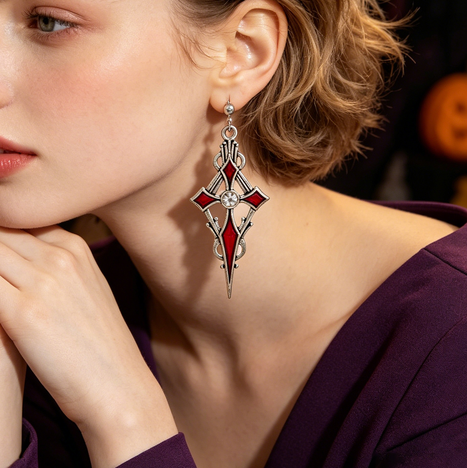 6 Pairs Halloween Gothic Cross Earrings Set for Women