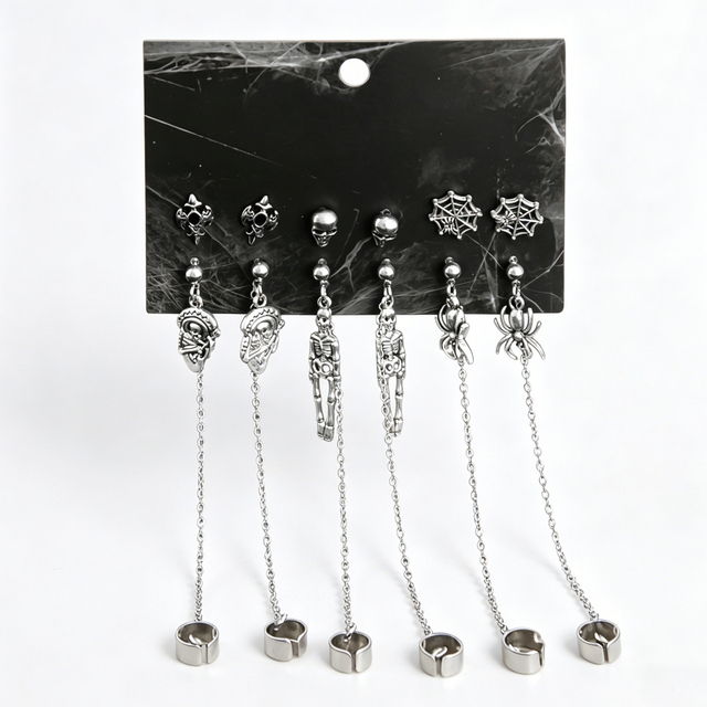 6 Pairs Halloween Gothic Earrings Set for Women
