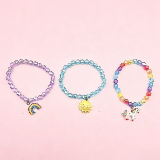 3Pcs Unicorn Rainbow Sun Charm Bracelets for Girls