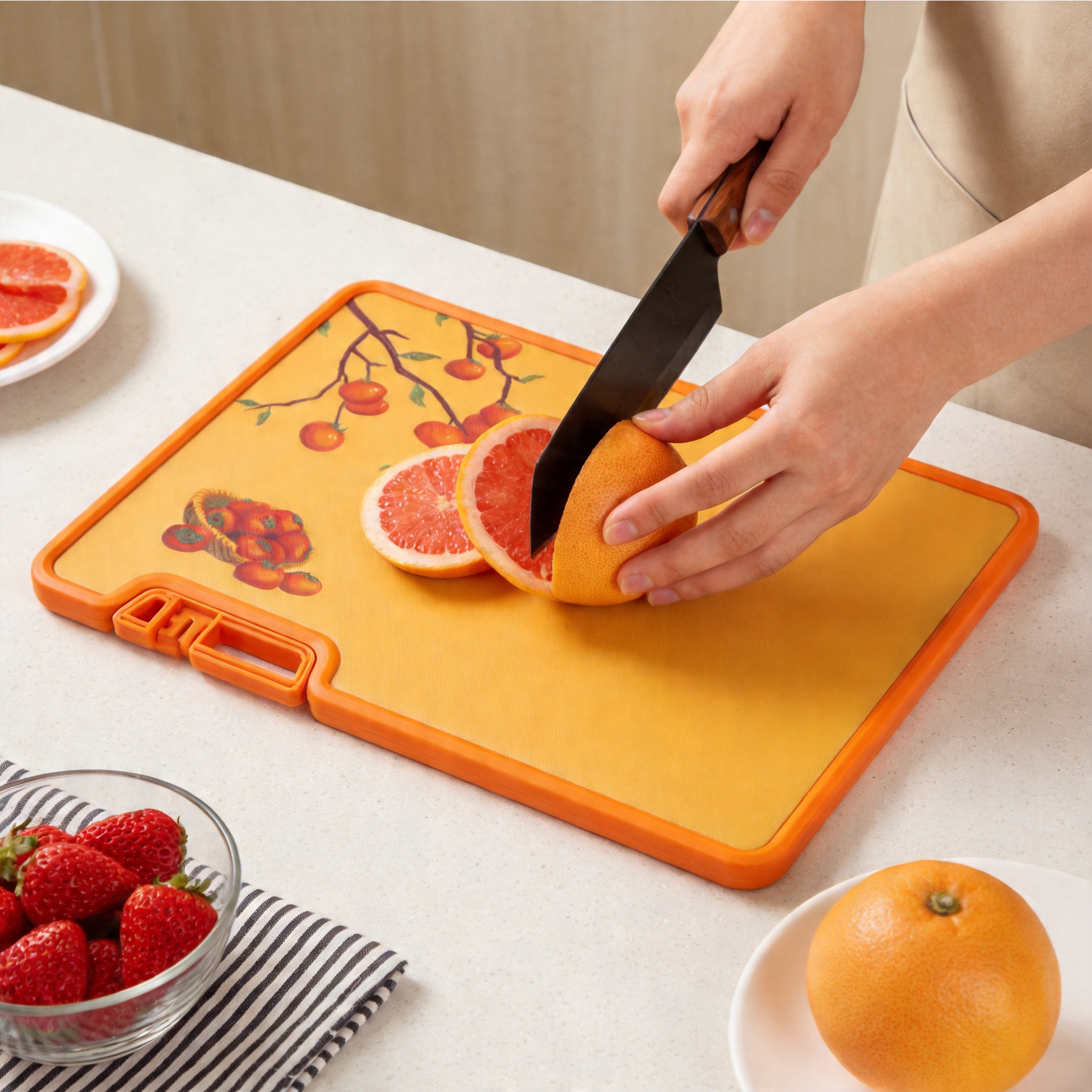 Dual-Sided Cutting Board with Built-in Knife Sharpener & Garlic Grinder