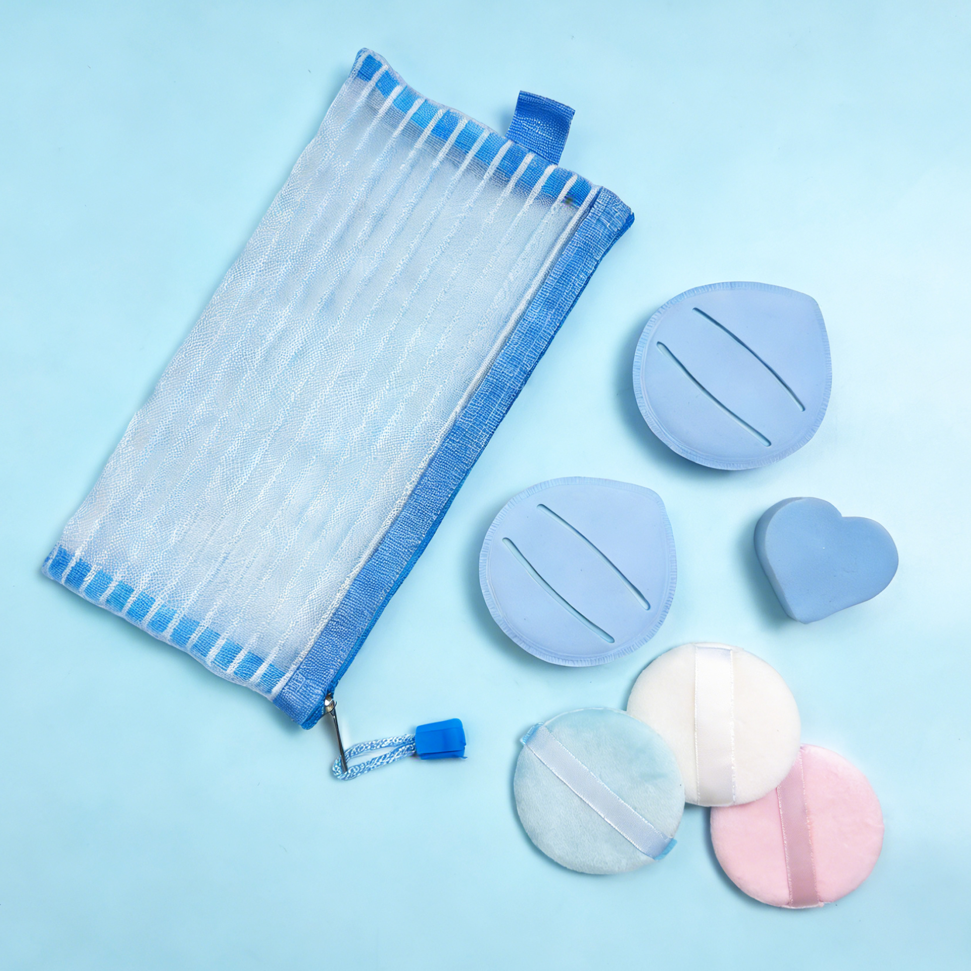 Set of 7 Blue & Pink Facial Puff
