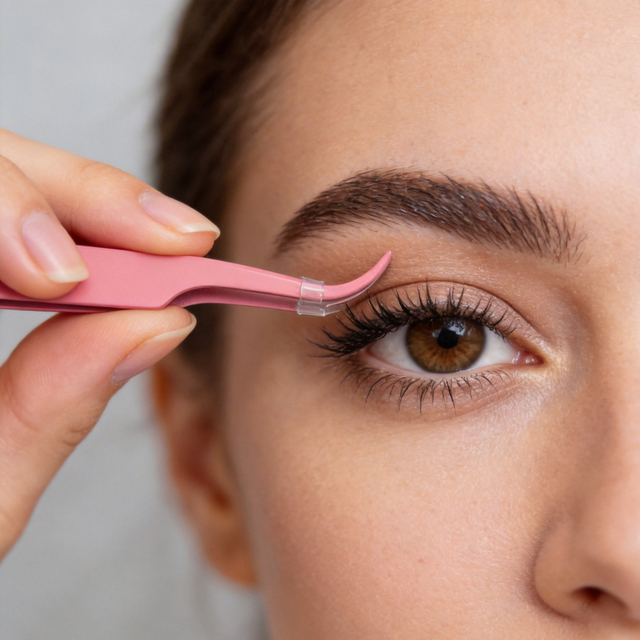 Pink Curved Tip Eyelash Tweezer