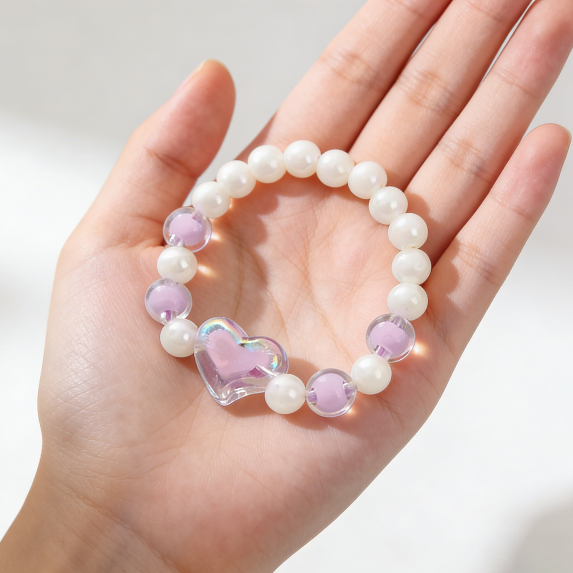 Kids Iridescent Heart Faux Pearl Beaded Bracelet
