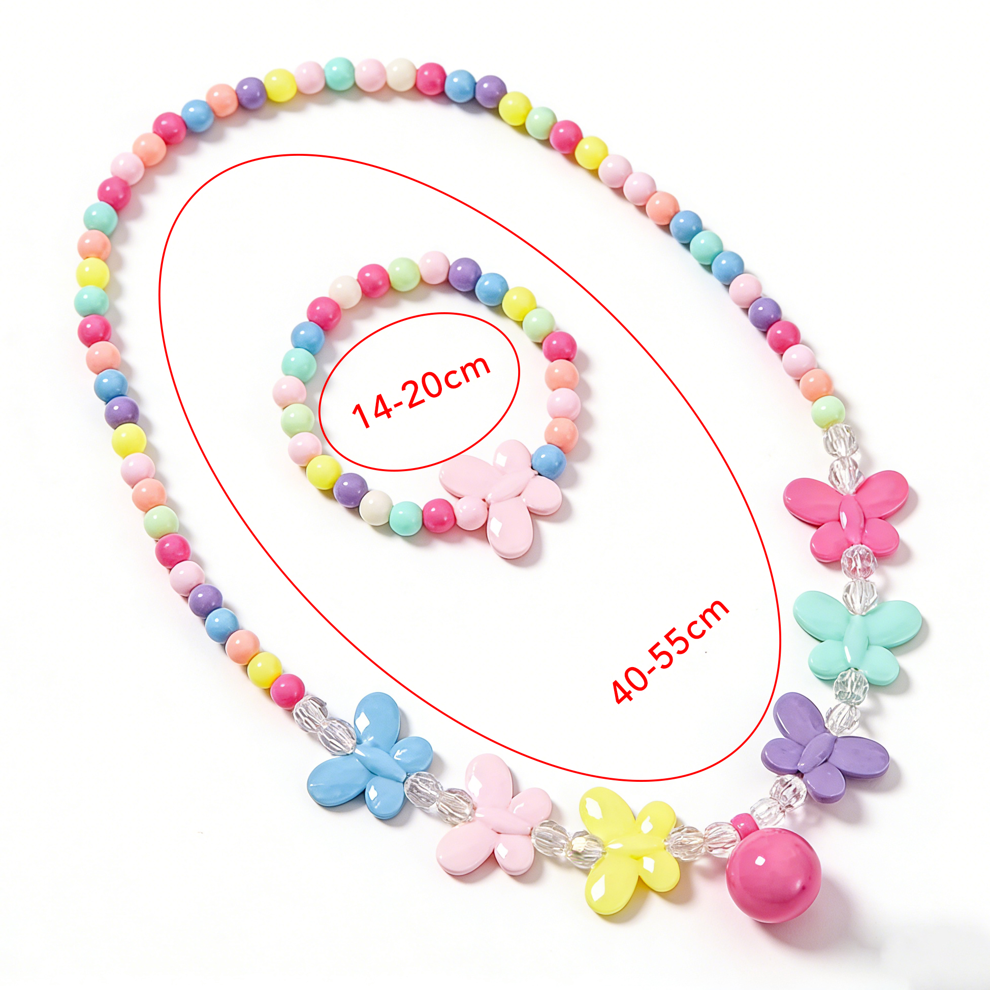 Kids Colorful Flower Beaded Necklace And Bracelet Set