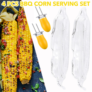 2 Pcs Plastic Corn Trays, 2 Pcs BBQ Corn Twin Prong Sweetcorn Holders For Corn Dishes and Buttering Kits, Pack of 4