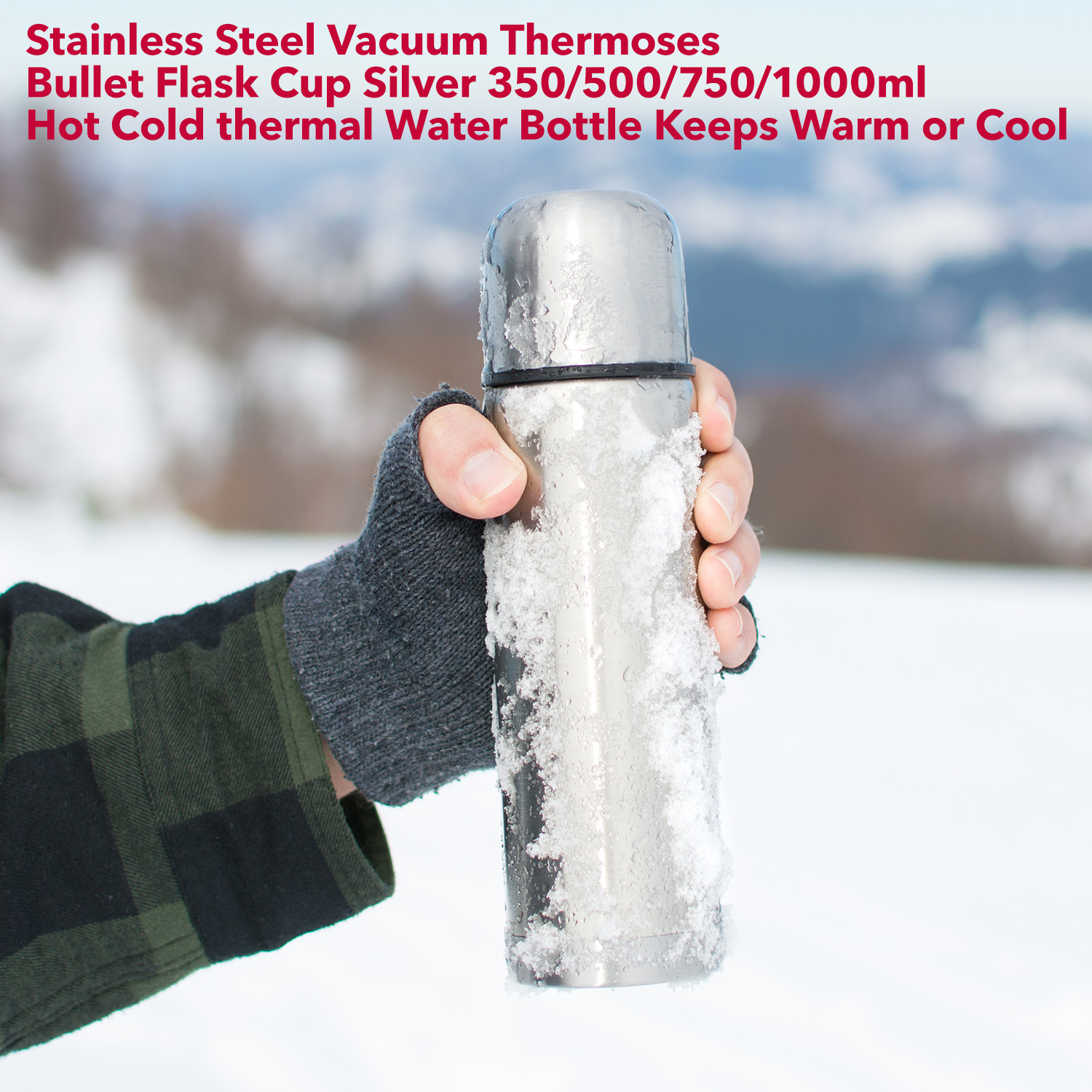 Stainless Steel Vacuum Thermoses Bullet Flask Cup Silver 350/500/750/1000ml Hot Cold thermal Water Bottle Keeps Warm or Cool