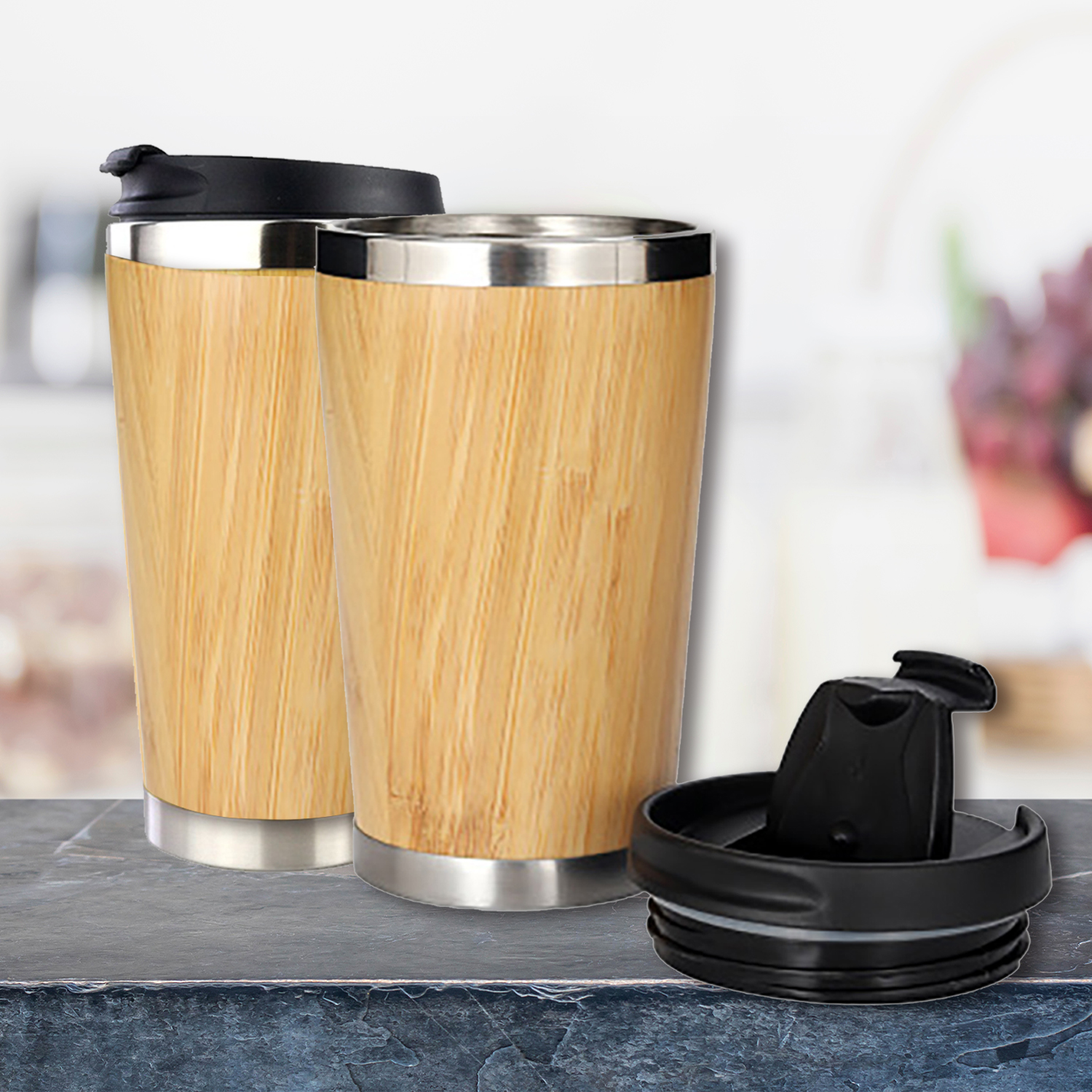 Bamboo Tumbler Mugs Bamboo Fibber Travel Mug Sustainable Stainless Steel with Lid Coffee Cup Tumbler Bottles Beer Coffee Mug Tea Cup