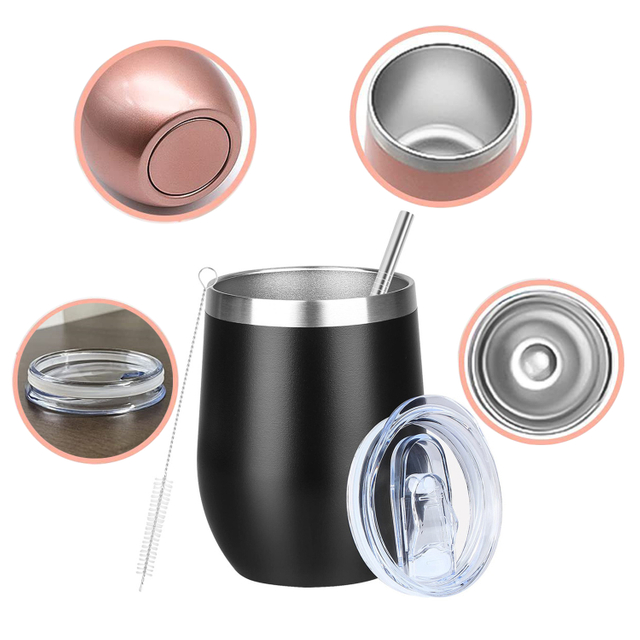 Stainless Steel Wine Tumbler with Lid and Straw 12oz Double Wall Vacuum Insulated Tumbler Cup for Hot and Cold Drinks, Coffee, Wine, Cocktails Party 