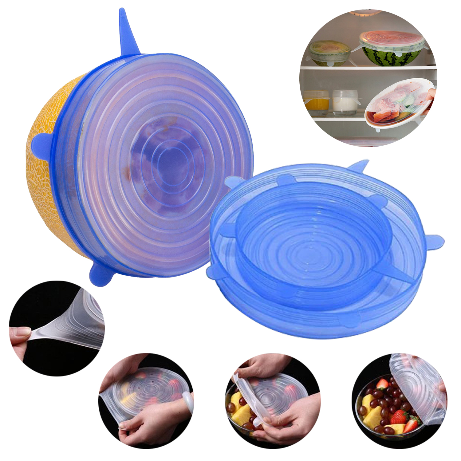 Silicone Cover Stretch Lids 6 Pcs Reusable Airtight Food Wrap Covers Bowl Pot Cover Silicone Stretch Lids Cooking Cookware Tools