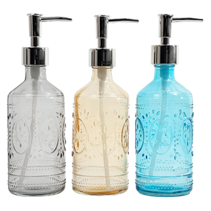 380ml Vintage Clear Glass Soap Dispenser with Silver Pump