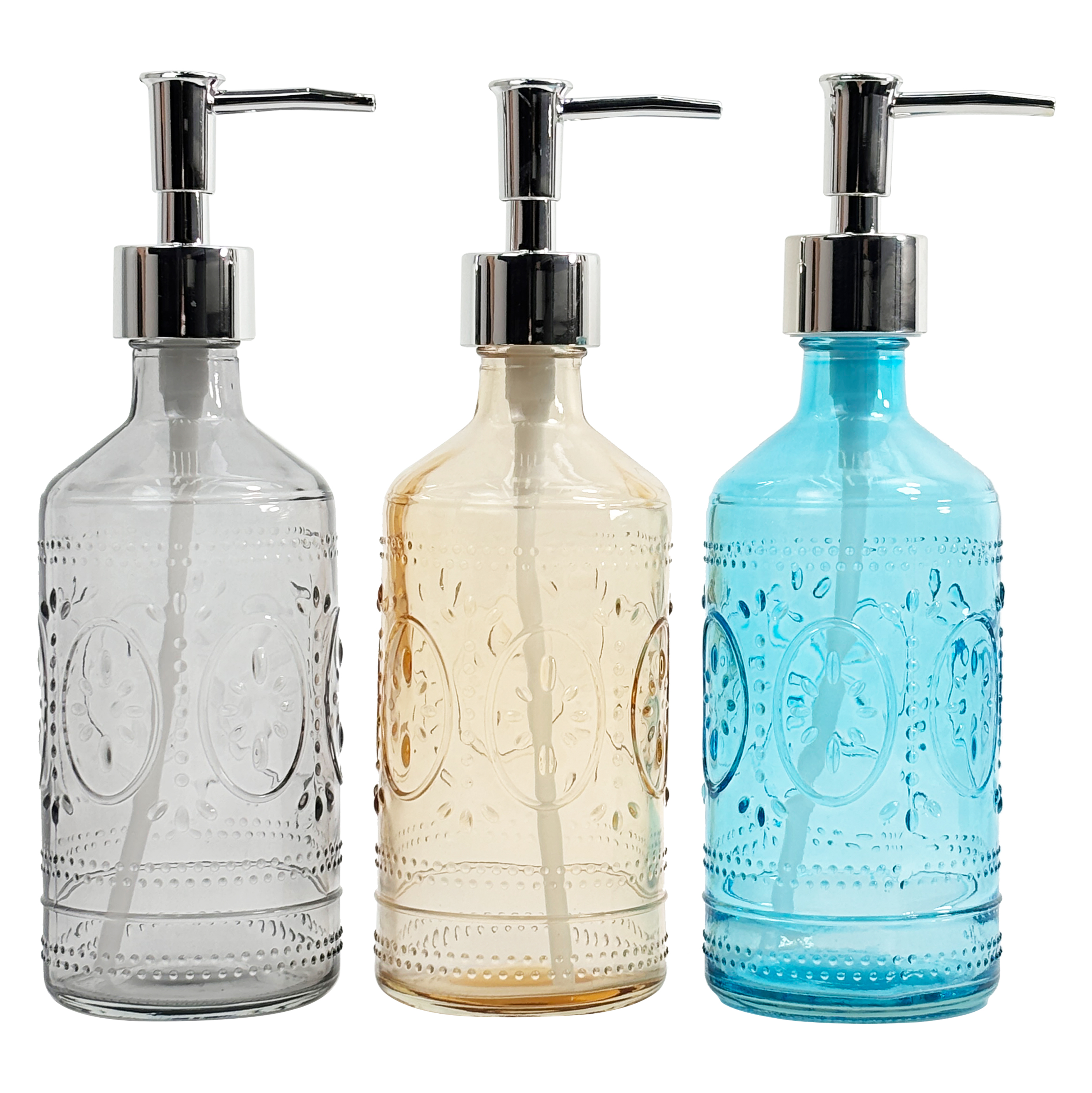 380ml Vintage Clear Glass Soap Dispenser with Silver Pump