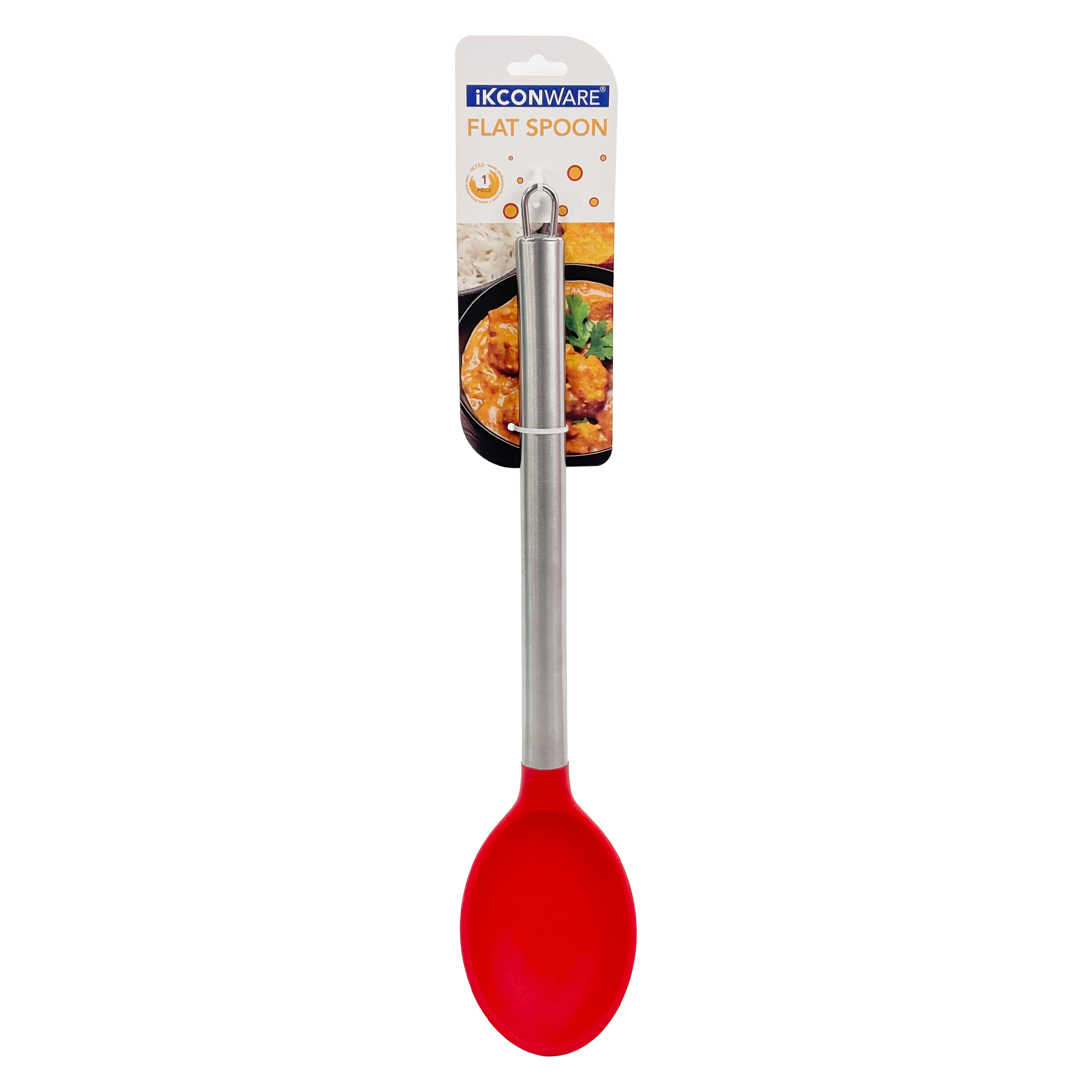 Premium Stainless Steel Handle Red Silicone Flat Spoon