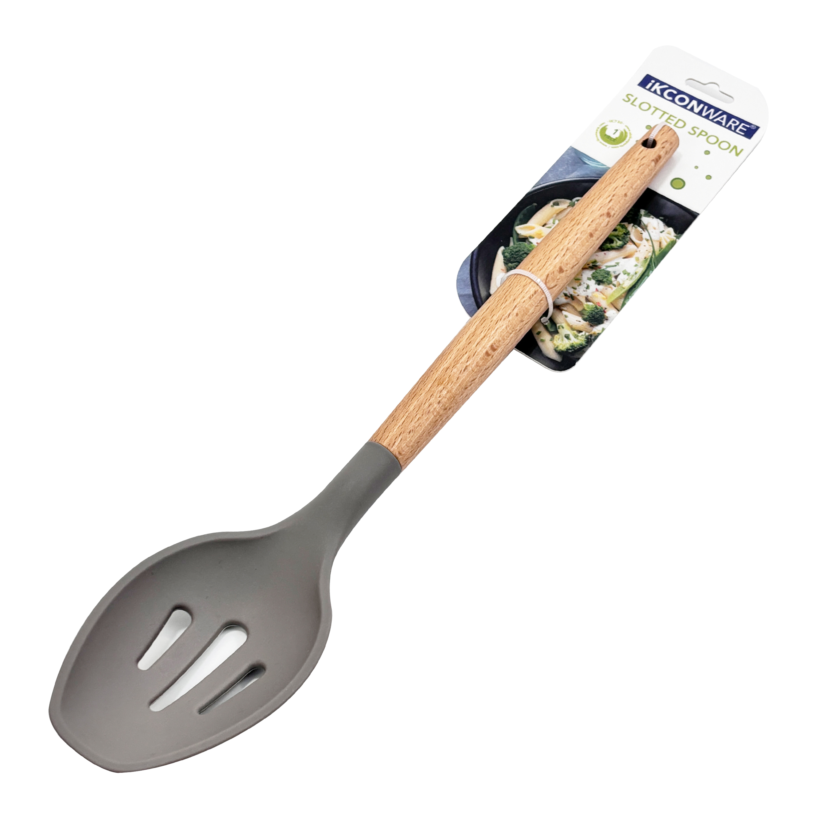 Wooden Handle Silicone Slotted Straining Spoon