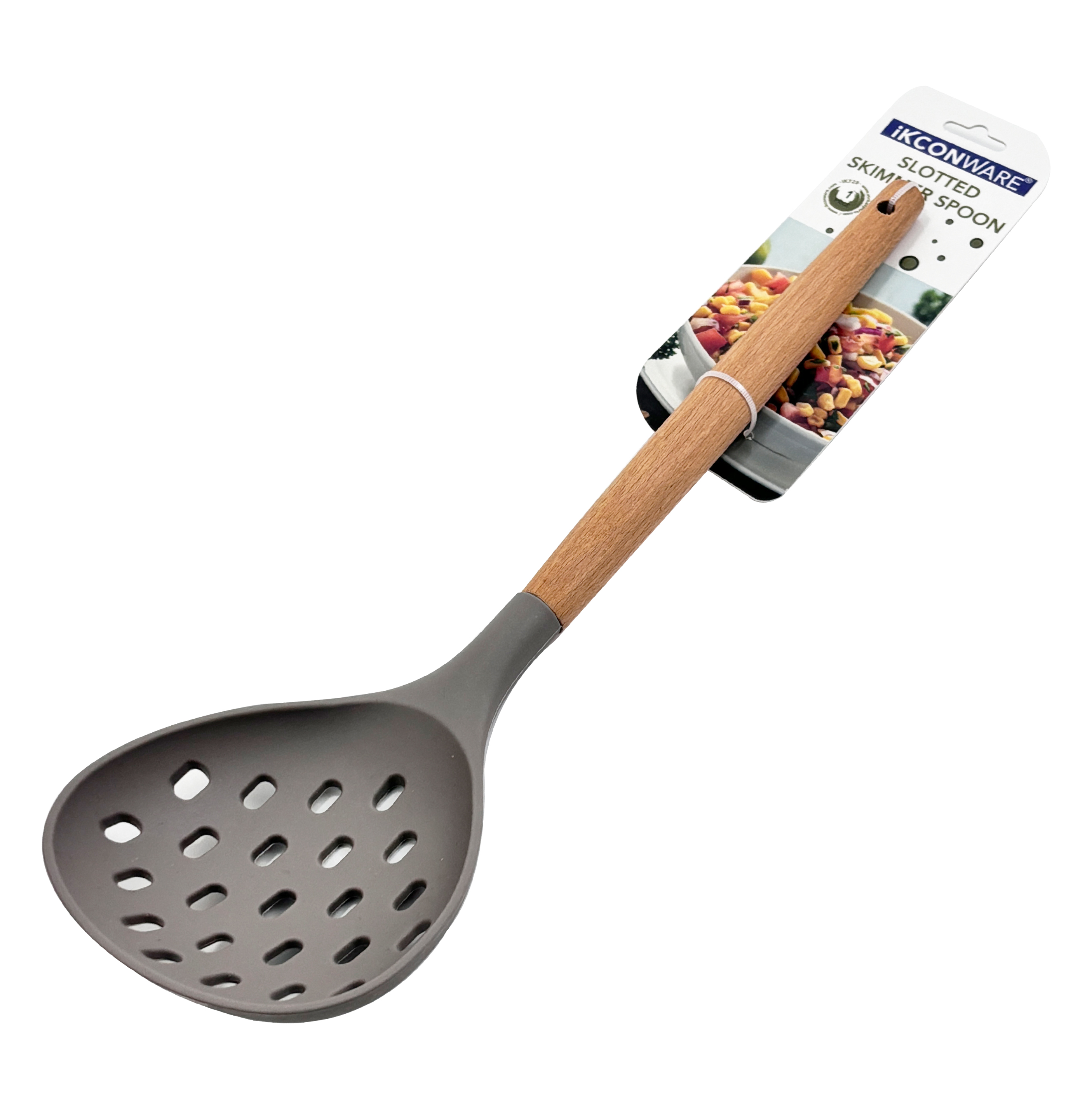 Wooden Handle Silicone Slotted Skimmer Spoon