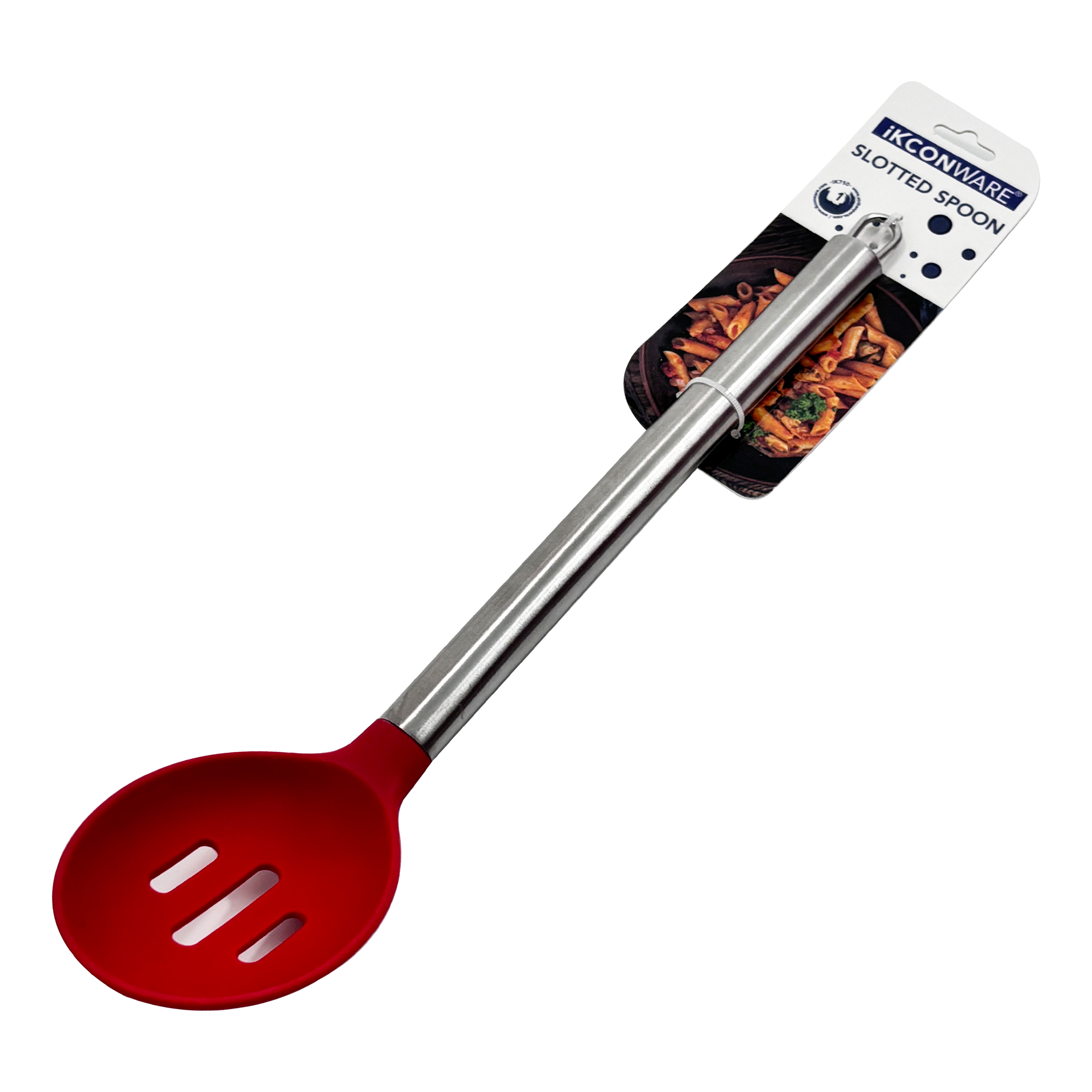 Premium Stainless Steel Handle Red Silicone Slotted Spoon