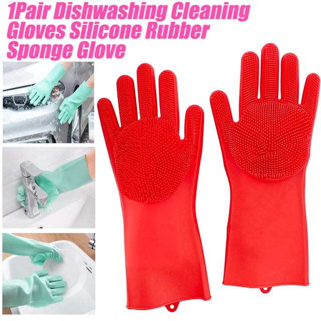 1Pair Dishwashing Cleaning Gloves Magic Silicone Rubber Dish Washing Glove for Household Scrubber Kitchen Clean Tool Scrub