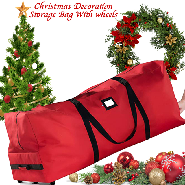 Christmas Decoration Storage Bag With Wheels Oxford Cloth Protect Waterproof Large-capacity Clothes Storage Moving Home Decoration Organize