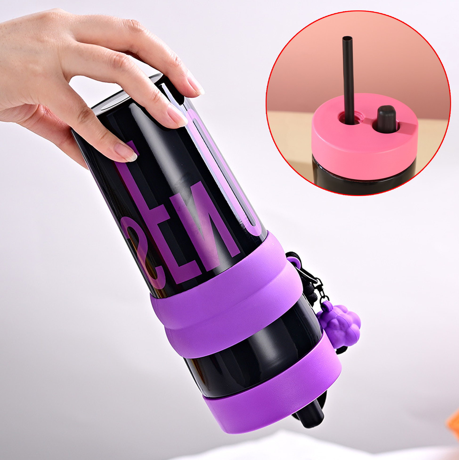 910ML Reusable Plastic Tumbler with Straw & Leak-Proof Lid