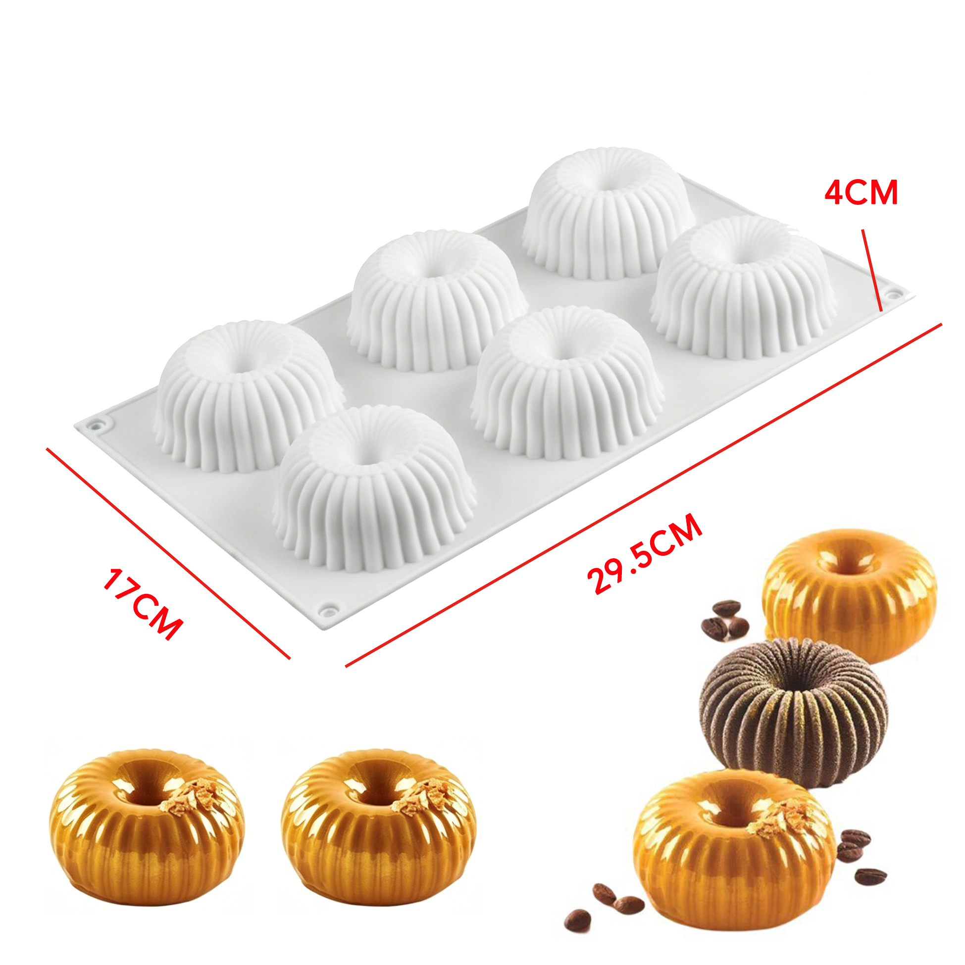 6 Cavity Fluted Bundt Cake Silicone Mold, Nonstick Food Grade Donut Molds