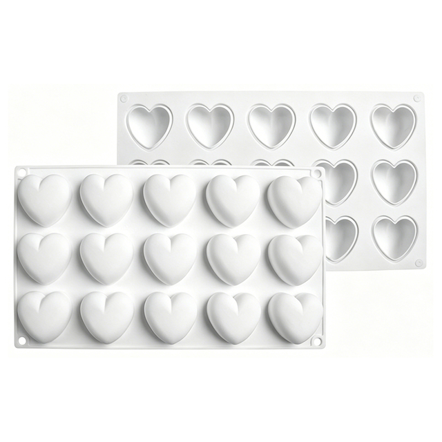 15 Cavity 3D Heart Silicone Mold, Food Grade Nonstick Baking Tray