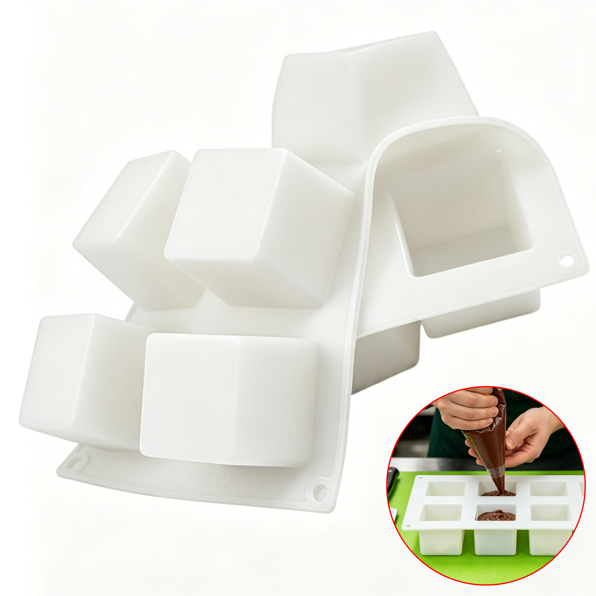 8 Cavity Square Silicone Mousse Cake Mold, Non-Stick Food Grade Silicone Mold