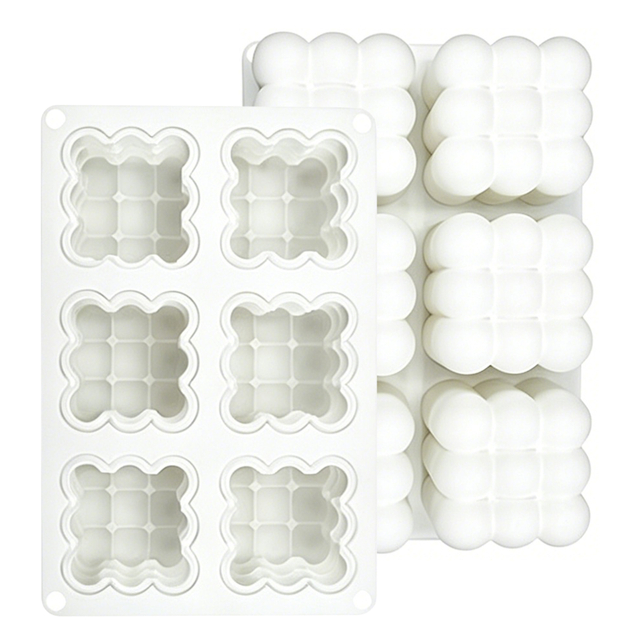 6 Cavity 3D Bubble Cube Silicone Mold, Food Grade Nonstick Baking Tray
