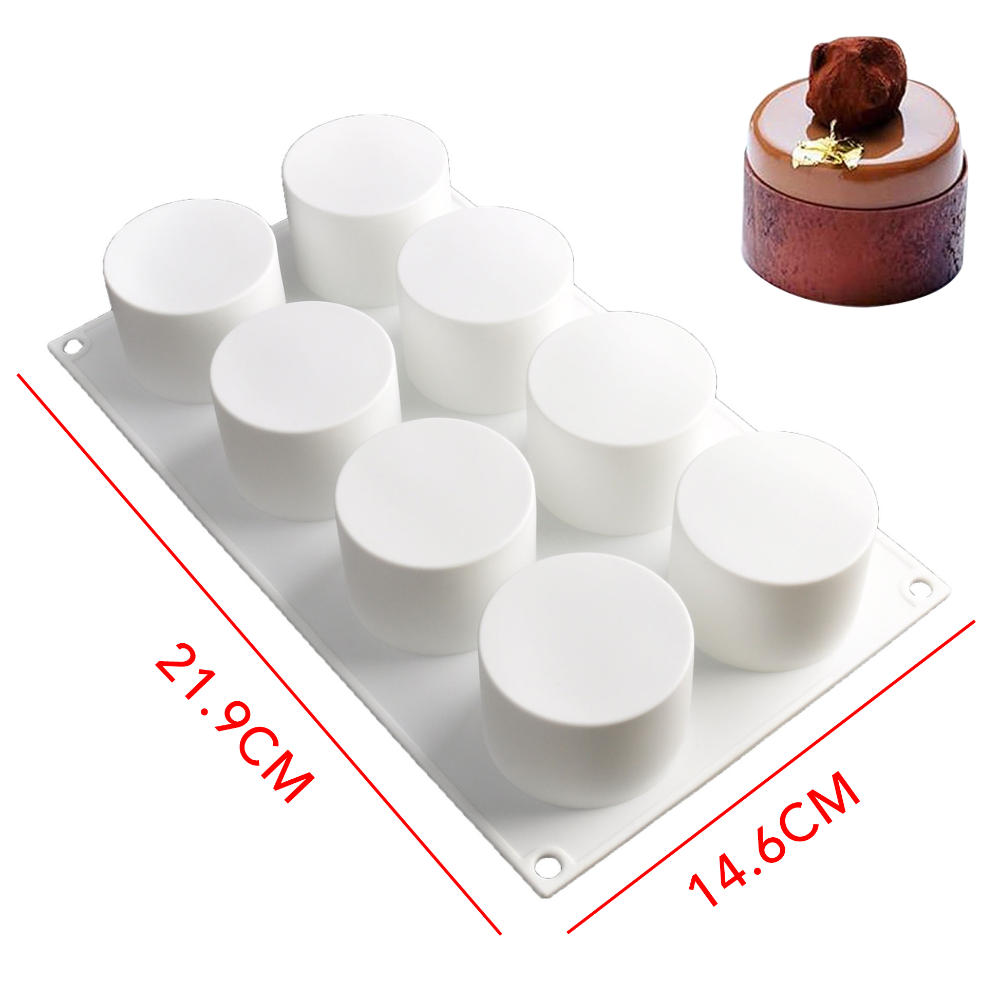 8 Cavity Cylinder Silicone Mousse Cake Mold, Non-Stick Food Grade Silicone Mold